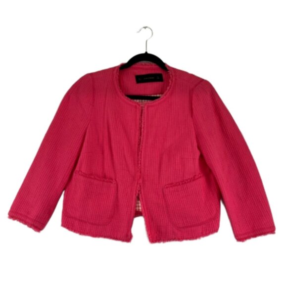 Zara Basic Barbie-Pink Waffle-Knit-Style Cotton Women's Blazer - Picture 1 of 13